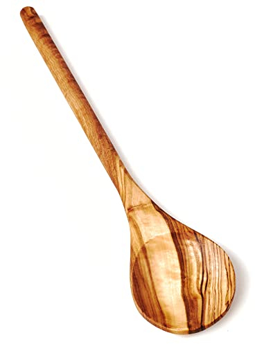 DAS OLIVENHOLZBRETT® / Kochlöffel aus Olivenholz/Olivenholz Allzweck - Rührlöffel mit rundem Kopf und rundem Stiel/Holzlöffel zum Kochen / 30cm
