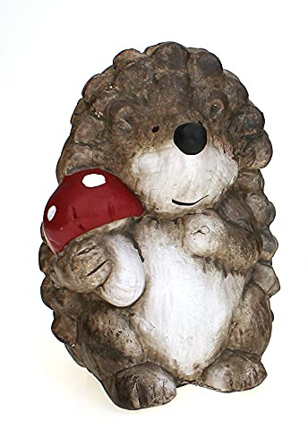 Deko Figur Gartenfigur Igel 14,5 cm, Polystein braun beige, Dekofigur Igelchen zum Hinstellen mit Pilz Gartendeko Herbstdeko Sommerdeko