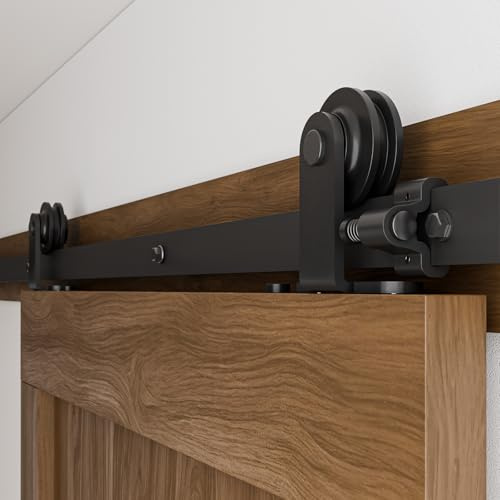 CCJH 6FT Sliding Barn Door Hardware Kit, Heavy Duty, Smoothly and Silently, Easy to Install, Fit 36 Width Single Door Panel, T-Shaped Style Black