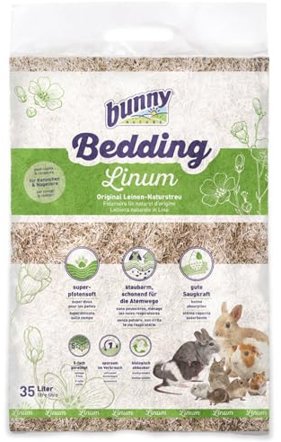 bunnyNature Bedding Linum 35l | Natur-Leinenstreu | Komfort & Hygiene für Haustiere | Umweltfreundlich & Geruchskontrolle | Bis zu 14 Tage Trockenheit | Staubarm | Gute Saugkraft