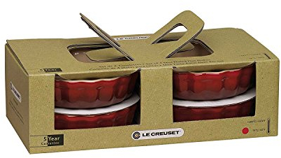 LE CREUSET 4er-Set Tarteförmchen aus Steinzeug, Je 200 ml/Ø 11 cm, Kirschrot, 91017411060000