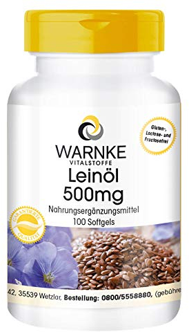 Leinöl Kapseln - pflanzliche Omega 3-6-9 Kapseln - 100 Softgels - hochdosiert - Flaxseed Oil 500mg | Warnke Vitalstoffe - Deutsche Apothekenqualität