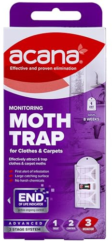 Acana Monitoring Moth Trap - Ideal for Protecting Clothes, Carpets & Soft Furnishings - Home & Surfaces - Traps Moths, Pheromone Technology - Harsh Chemical Free - Refillable