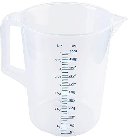 Contacto Messbecher, Durchmesser oben: 20 cm, Höhe: 26 cm, Stärke: 1,9 mm, Volumen: 5l, (Messskala in 100 ml Schritten, Ziffern alle 500 ml)