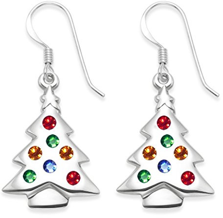 Heather Needham Sterling Silver Multi coloured Cubic Zirconia Christmas Tree Earrings SIZE: 23mm x 16mm plus wires sent in one of our gift boxes 04711.