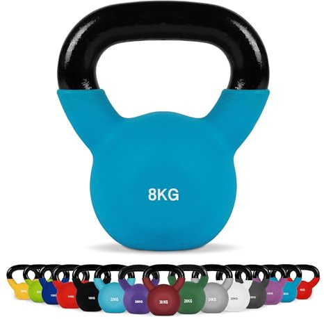 MSPORTS Kettlebell Neopren 2 – 30 kg inkl. Übungsposter (8 Kg - Blau) Kugelhantel