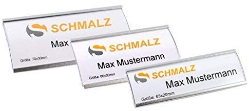 10 Stück Namensschilder Komplettset, Silber Metall, mit extra starkem Magnet, modisch gewölbt, transparente Schutzabdeckung,Name Badg Namensschilder für Kleidung, selbstbeschriftbar(65 x 20 mm)