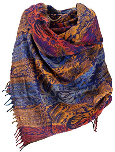 GURU SHOP Weicher Pashmina Schal/Boho Stola - Pink/mustard, Herren/Damen, Synthetisch