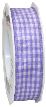 PRÄSENT Vichy Geschenkband mit Drahtkante Lavendel/weiß, 20 m Dekoband zum Verzieren & Basteln, 25 mm Breite, Kariertes Band für Bunte Dekos & Geschenkverpackungen, zu feierlichen Anlässen