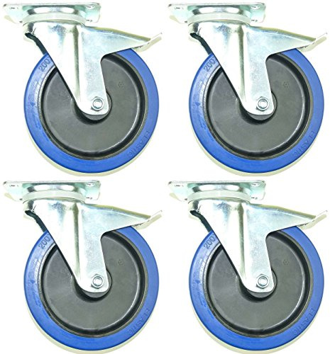 4 Stück 200mm Blue Wheels Lenkrollen mit Feststellbremse/Bremse FS Transportrollen Elastik Blau 350kg / Rad - INDUSTRIEQALITÄT (4 x Brems)