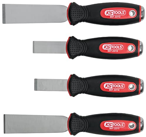 KS TOOLS 907.2210 Jeu de 4 grattoirs à lame inox Rouge/Noir