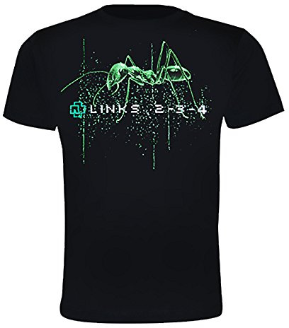 Rammstein T-Shirt Links 2-3-4 schwarz, Offizielles Band Merchandise Fan Shirt mit mehrfarbigem Brust- und Rückendruck