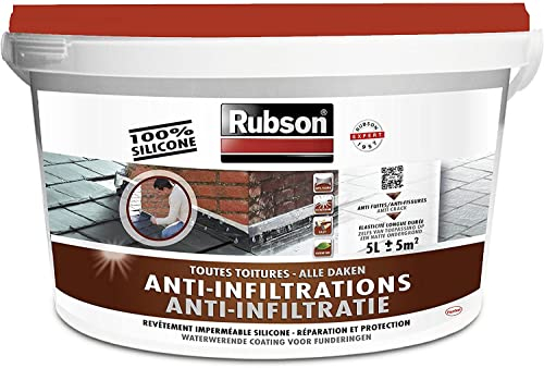 Rubson Revêtement Anti-Infiltrations Stop fuite Rouge 5 kg, pour réparation & étanchéité de toitures inclinées & plates, Résine silicone imperméable anti-fuites & anti-fissures