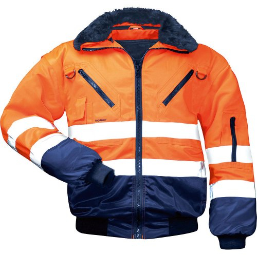 Warnschutz-Piloten-Jacke Arbeits-Jacke - EN 471 Klasse 3-4 in 1 Funktion - orange/marine - Größe: XXL