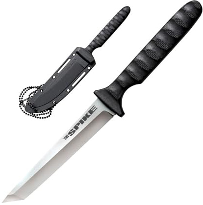 COLD STEEL Tanto Spike Durable Lightweight German 4116 Stainless Steel 4 Fixed Blade Tactical Outdoor Hunting Neck Knife, Textured Griv-Ex Handle, Secure-Ex Sheath