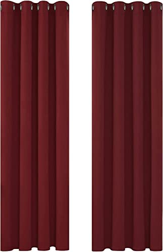 Deconovo Tende Oscuranti per Interni Natalizie 2 Pezzi 245 CM Altezza, Termiche Isolanti, Anti-Rumore, con Anelli, Ideali per Camera da Letto e Soggiorno, 140x245 CM, Rosso Scuro