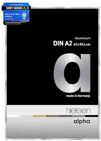 nielsen Alpha Polished Silver Aluminium Picture Frame - A2, 42x59.4cm - with Float Glass and Easy Push-Turn Clips - For Photos and Art