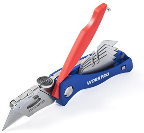 WORKPRO Teppichmesser Faltbares Cuttermesser Universalmesser inkl. 5 Ersatzklingen für Handwerker