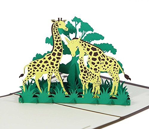 Giraffen - Klappkarte / 3D Pop-Up Karte - Grußkarte, Glückwunschkarte, Gutschein-Karte, Dankeskarte, Geschenkkarte
