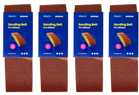 Dapetz ® Sanding Belts 75mm x 533mm Belt Sander 40/60/80/120 Grit Abrasive Aluminum Oxide for Grinding, Sharpening Derusting Wood, Paint, Metal, Plastics Bosch, Black Decker & Makita 20PCS