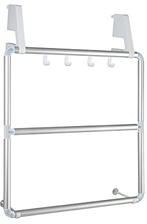 WENKO Porte-serviettes pour portes et cabines de douches Compact - 4 crochets, Aluminium, 62.5 x 78 x 14.5 cm, Argent mat