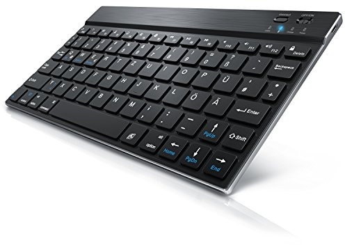 CSL - Ultra Slim Bluetooth Tastatur Aluminium-Gehäuse - Deutsches Tastatur-Layout - schwarz Silber - Layout optimiert kompatibel mit Apple Produkte - Anwendung auch für PC Android Geräte