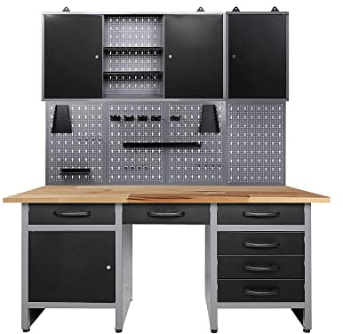 Ondis24 Werkstatteinrichtung Harry 162 cm, Werkbank, 2X Werkzeugschrank, Werkzeugwand Metall