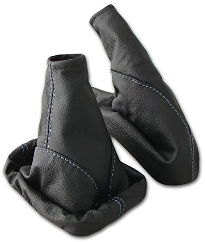 Schaltsack für Opel Astra G Set mit Handbremsmanschette - Bj. 1998 - 2005 - Schwarz - Blau - Schaltmanschette Manschette für Schaltung & Handbremse Handbremssack - Abdeckung aus Echtleder - A099-7