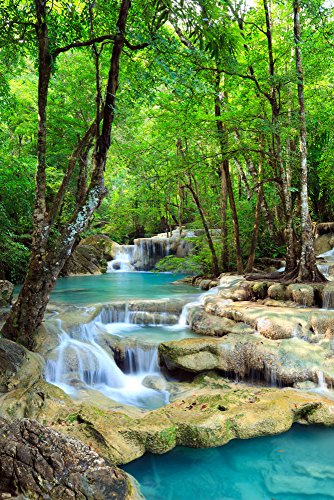 empireposter Wasserfälle - Erawan Wasserfälle im Kanchanaburi Nationalpark in Thailand - Blue Water - Natur Paradies Poster - Größe cm + 2 St Posterleisten Kunststoff 62 cm transparent