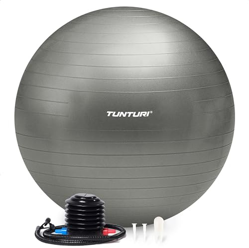 Tunturi Anti Burst Fitnessball mit Pumpe - Yoga-Ball 65 cm - Pilates-Ball - Schwangerschaftsball – 220 kg Benutzergewicht - Inklusive Trainings-App – Rot