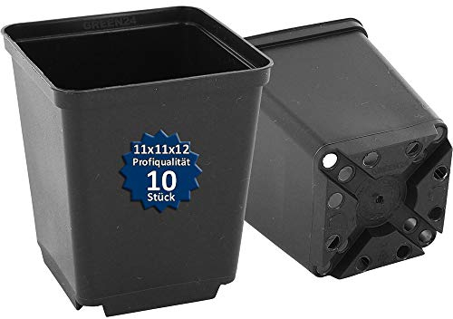 GREEN24 10 Stck. Pflanztöpfe 11x11x12cm Vierecktopf Profi Anzuchttopf Pflanztopf Blumentopf Vierkant-Töpfe (10, 11x11x12)