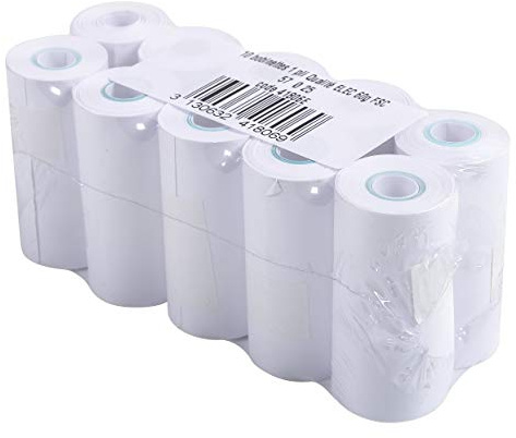 Exacompta 41806E 10er Pack Kassenrollen, 1-lagig Offset(holzfrei) standard, Breite: 57mm, Länge 6,5m, ideal für Tischrechner, 60g/m² extra-weiß für Tischrechner und Rechenmaschinen
