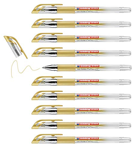 edding 2185 Gelroller - gold - 10 Stifte - 0,7 mm - Gelstifte zum Schreiben, Malen, Mandala, Bulletjournal - Gelschreiber, Gelmalstifte gold