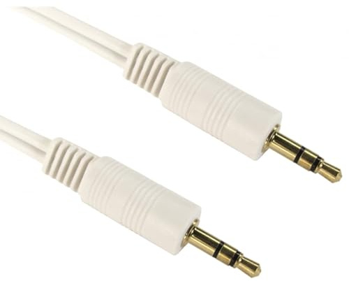rhinocables 3.5mm Aux Audio Cable (1.2m, White) | Gold Plated Connectors for Enhanced Sound, Versatile Length, White, Gold, Seamless Stereo Jack Compatibility