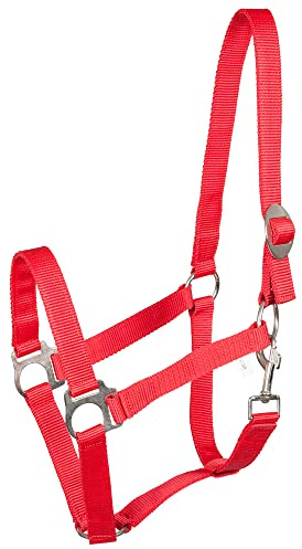 PFIFF 101668 Kunststoffhalfter, Halfter aus Kunststoff, stufenlose Verstellmöglichkeit am Genickstück, Gute strapazierfähige Qualität, Rot, Cob