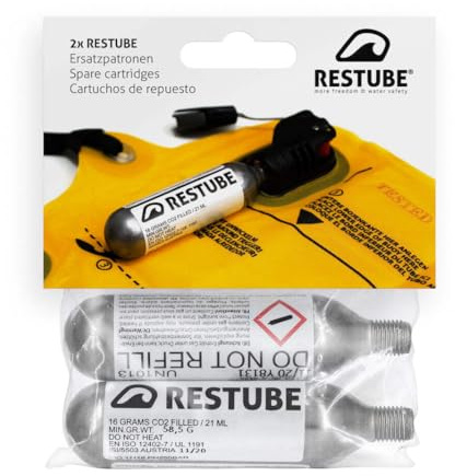 restube Bombona Co2 de Recambio para Boya Inflable de Un Sólo Uso - Inflador CO2 de 16g para Boya de Seguridad Resistente al Agua Unisex Adulto