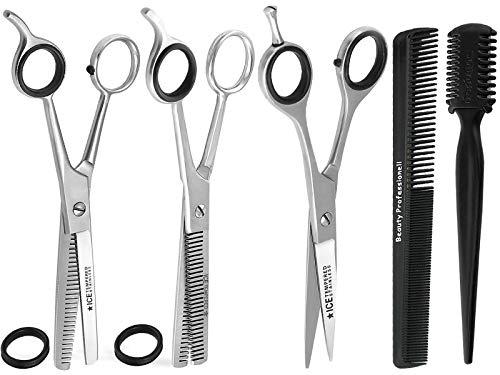 5 teiliges Friseur-Haarscheren Set mit Effilierkamm aus Solingen