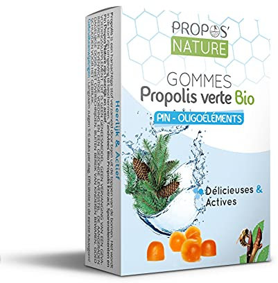 Gommes de Propolis Verte Bio - Oligoéléments & Pin - 45g - Maux de gorge - Fabrication Française - Huile essentielle de Pin Sylvestre Bio - PROPOS'NATURE