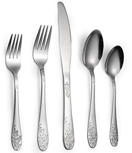 Bekith 40-Piece Silverware Flatware Set for 8, Stainless Steel Silverware Flatware Cutlery Set, Include Knife/Fork/Spoon, Mirror Finished, Dishwasher Safe