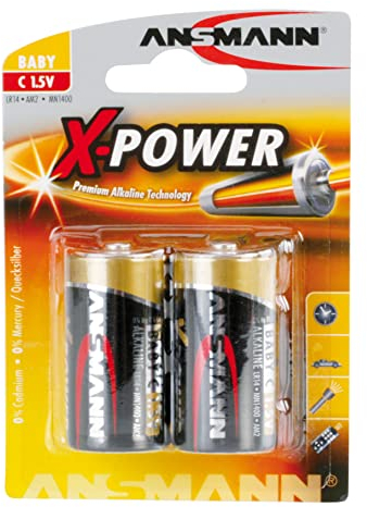 Ansmann X-Power Alkaline Batterie Baby C LR14 Longlife Alkalibatterie für extrem hohen Strombedarf (2er Pack), Schwarz, 2 Stück