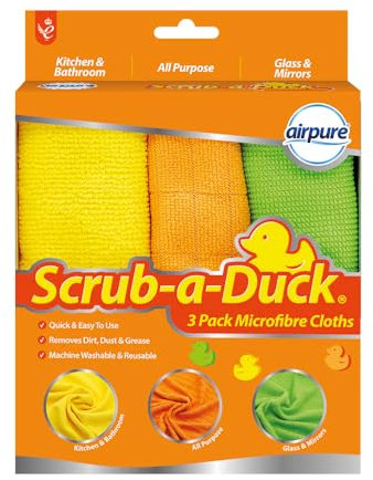 Scrub-a-Duck® Microfibre Cloths (3 Pack) | Quick & Easy to Use | Removed Dirt, Dust & Grease |Machine Washable & Reusable