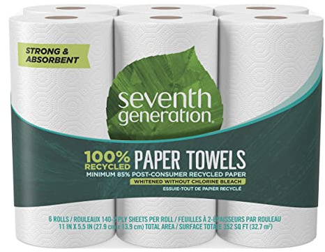 Seventh Generation 100% Recycled Paper Towels, 2 Ply, 140 Sheets, 6 Rolls