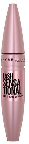 Maybelline Lash Sensational Washable Mascara, Lengthening and Volumizing for a Full Fan Effect, Blackest Black, 1 Count