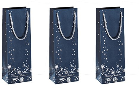 SIGEL GT112 Christmas Bottle Gift Bag Silver Snowflakes, 10 x 35 x 8.5 cm, 3 Pieces