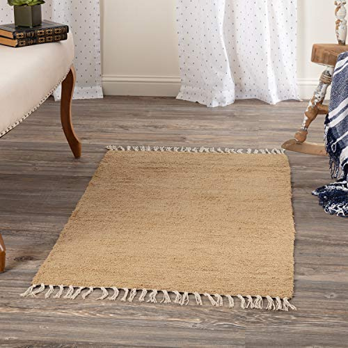 VHC Brands, Burlap Natural, Cotton, 27x48, Chindi/Rag Rug, Tan
