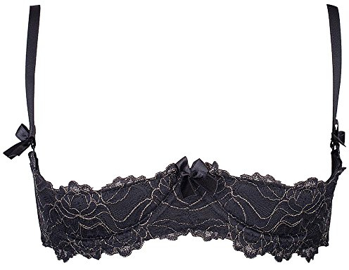 Axami V-5891 Meteorite Playful Shelf Bra (Matching Briefs Available) - Made in EU, Black-Gold,38C