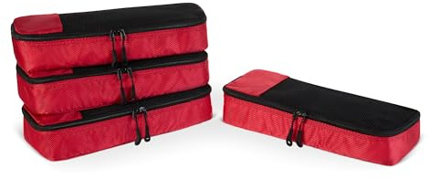 Amazon Basics Packwürfel Set für Koffer, Reise Organizer, Reißverschluss, 4 Teilig, Schmal, Rot