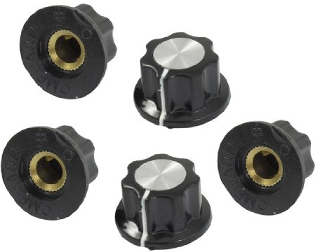 sourcing map 5 Stk. schwarz silberfarbene 16 mm obere Drehknöpfe für 6 mm Dia. Wellenpotentiometer | Für 6 mm Dia. Wellenpotentiometer, 6 mm Dia.