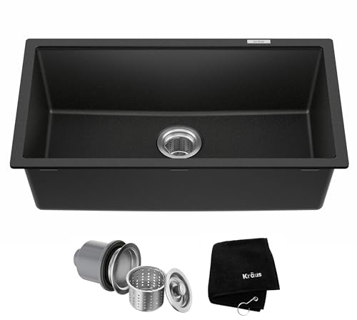 KRAUS Quarza 31-inch Undermount Single Bowl Granite Kitchen Sink in Black Onyx, KGU-413B