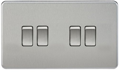 Knightsbridge SF4100BC Screwless 10 A 4-Gang 2 Way Switch, 23 W, 230 V, Brushed Chrome